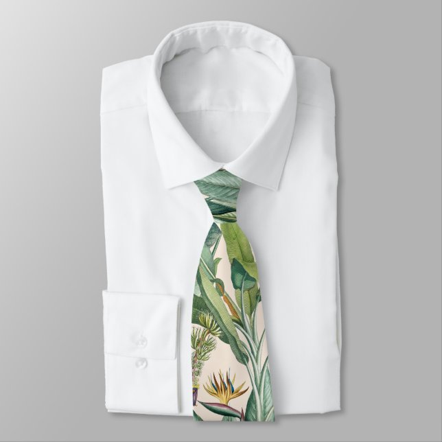 Green Tropical Jungle Banana Tree Strelitzia Tie (Tied)