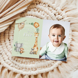 Green  Tropical Jungle Safari Animals birthday Invitation