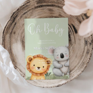 Green Tropical Jungle Safari Baby Shower Animals  Invitation