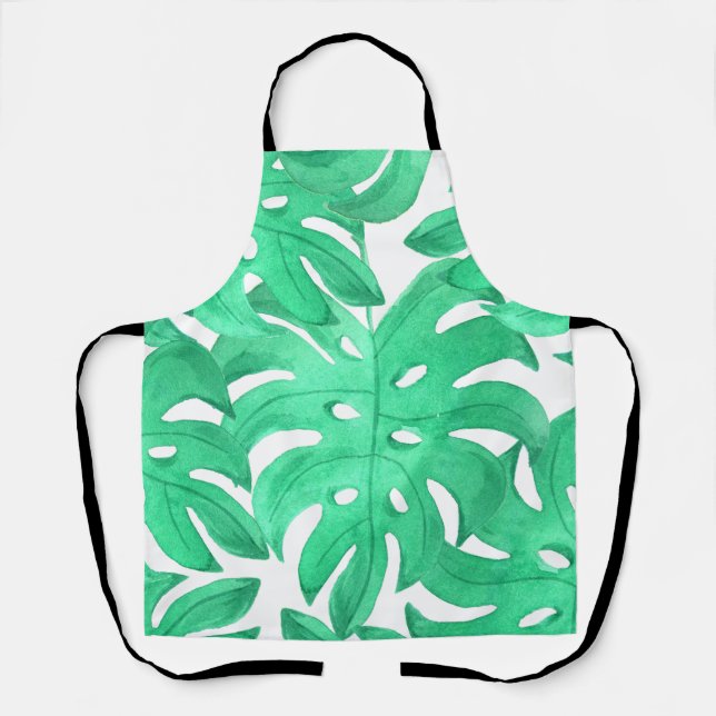 Green Tropical Leaf Art Apron (Front)