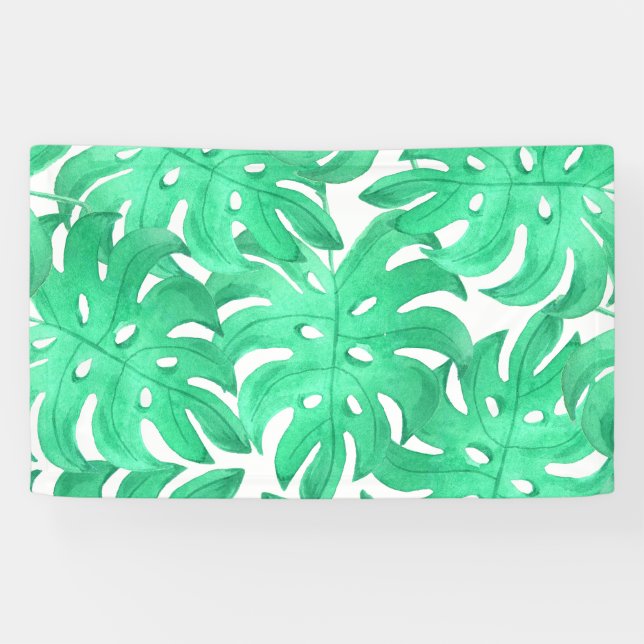 Green Tropical Leaf Art Banner (Horizontal)