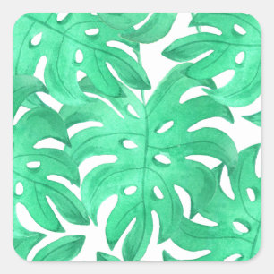 Green Tropical Leaf Art Square Sticker