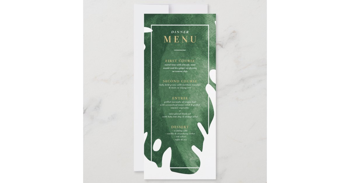 Green Tropical leaf dinner menu Invitation Zazzle