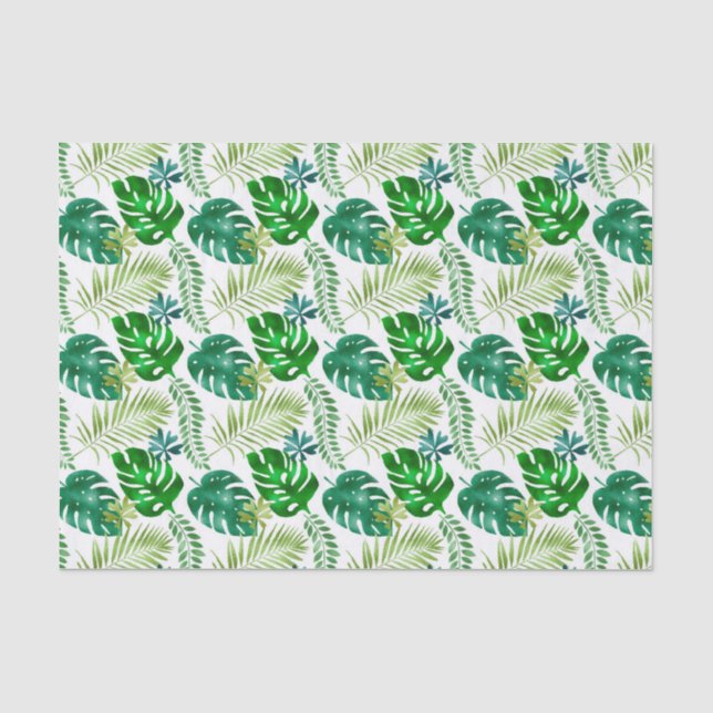 Green tropical leaf pattern party tissue paper (Front)