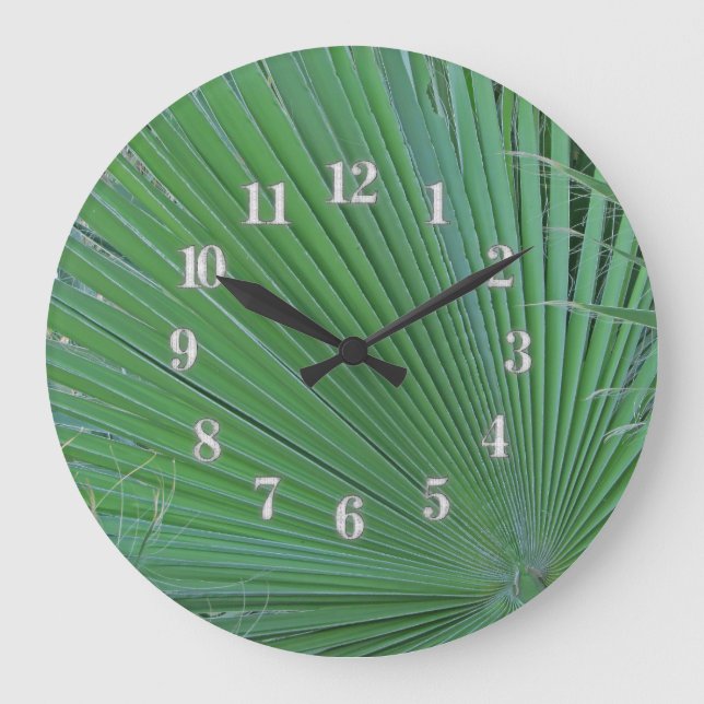 Green Tropical Leaf Photo Diagonal Abstract Leaves Large Clock (Front)