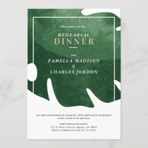 Green tropical leaf Rehearsal Dinner Invitation