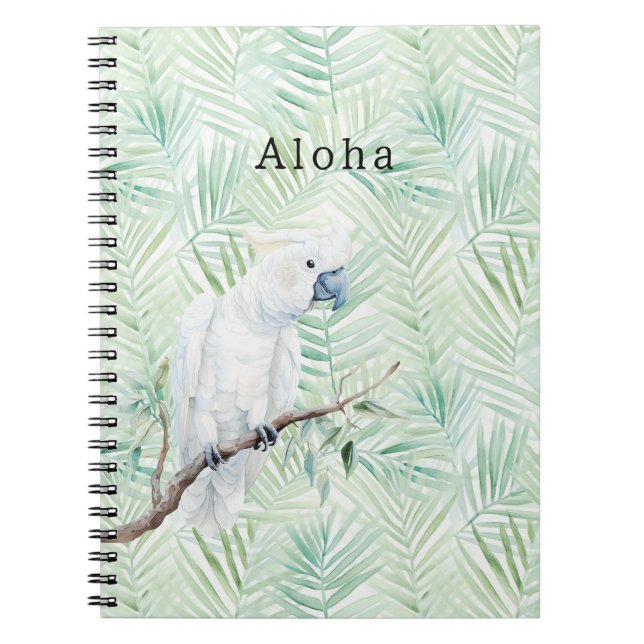 Green Tropical Leaves Aloha Bird Notebook (Front)
