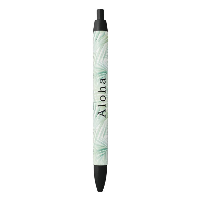 Green Tropical Leaves Aloha  Black Ink Pen (Front Vertical)