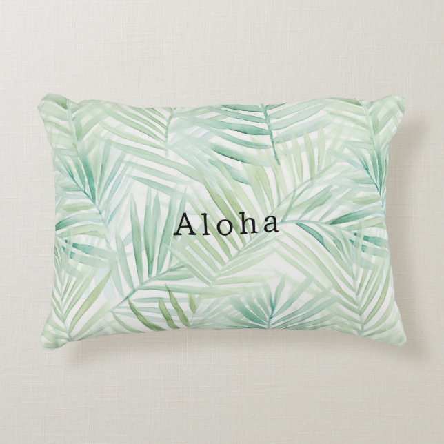 Green Tropical Leaves Aloha Decorative Cushion (Front)