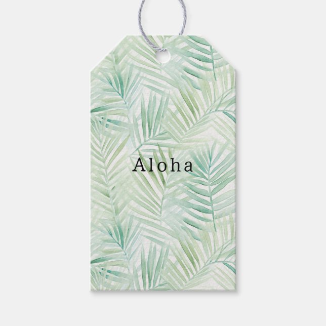 Green Tropical Leaves Aloha Gift Tags (Front)