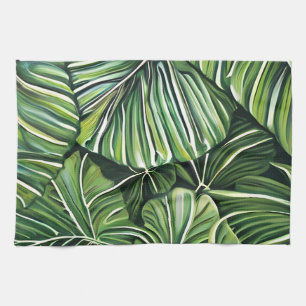 Green Tropical Leaves Art  Tea Towel