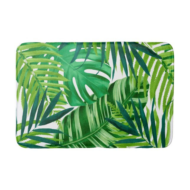Green tropical leaves bath mat (Front)