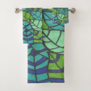 Green Tropical Leaves Bath Towel Set