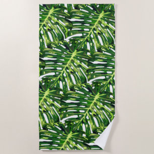 Green Tropical Leaves Beach Towel