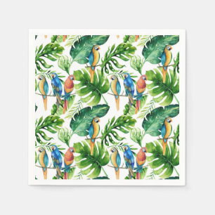 Green Tropical Leaves & Birds Summer Party Napkin
