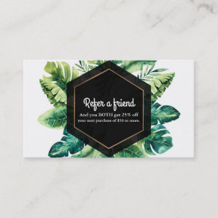 Green Tropical Leaves Black Elegant Refer a Friend Referral Card