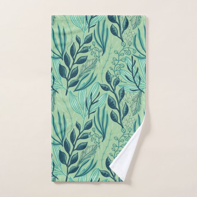 Green Tropical Leaves Caribbean Foliage Print   Hand Towel (Hand Towel)