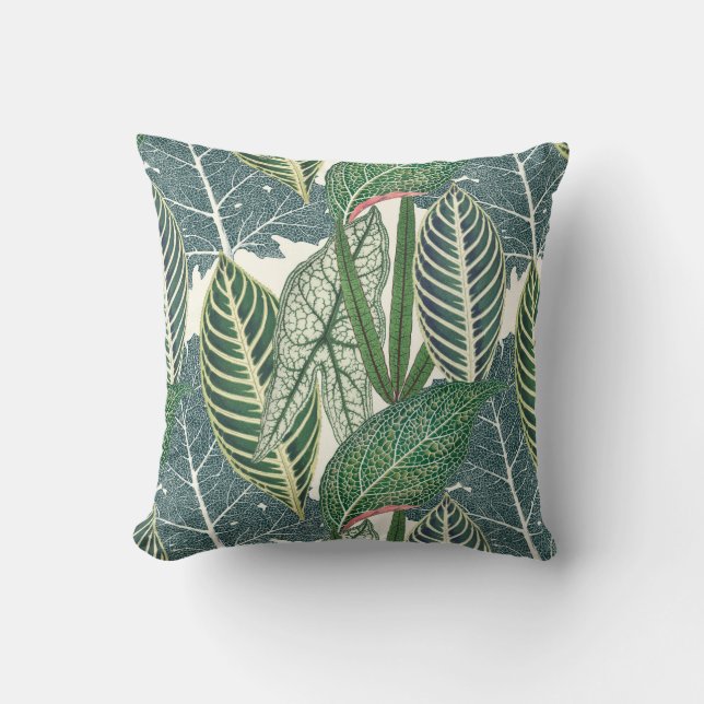 Green tropical leaves cushion (Front)
