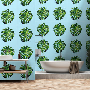 Green Tropical Leaves Custom Colour Wallpaper