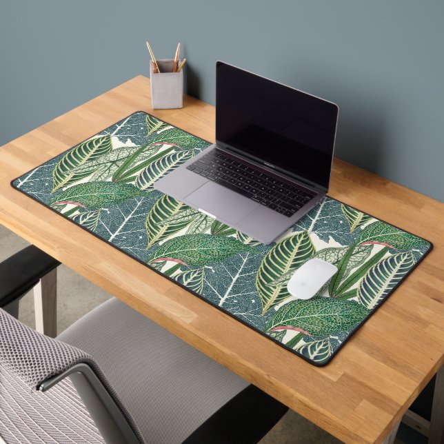 Green Tropical Leaves Desk Mat (Office 2)