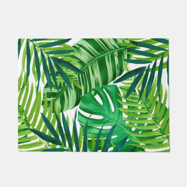 Green tropical leaves doormat (Front)
