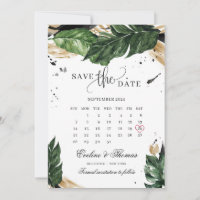 Green tropical leaves gold summer wedding