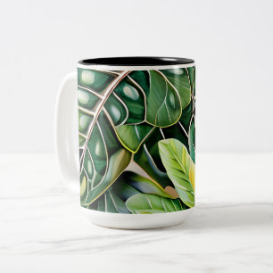 Green Tropical Leaves Housewarming Gift Two-Tone Coffee Mug
