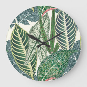 Green tropical leaves large clock