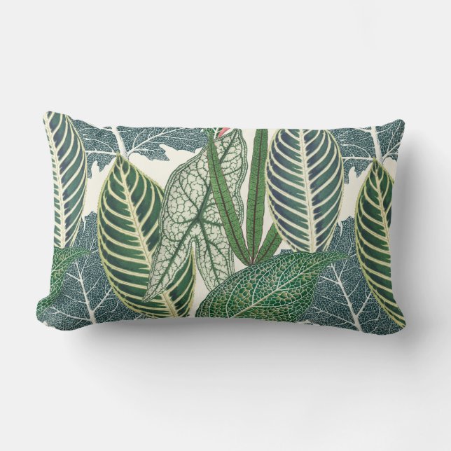 Green tropical leaves lumbar cushion (Front)