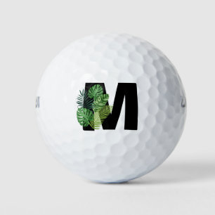 Green Tropical Leaves Monogram M Golf Balls