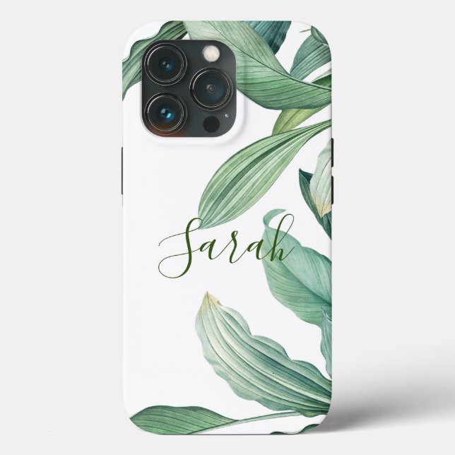 Green Tropical Leaves Monogram Name  Case-Mate iPhone Case (Back)