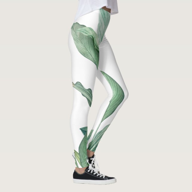 Green Tropical Leaves Monogram Name  Leggings (Right)