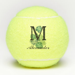 Green Tropical Leaves Monogram  Tennis Balls