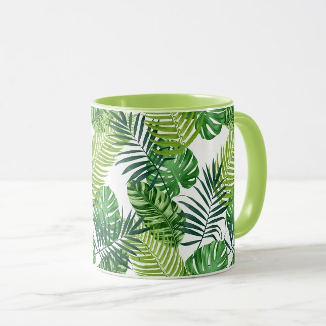 Green tropical leaves mug (Front Right)