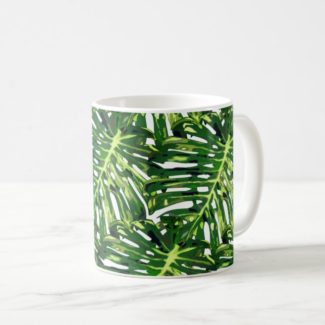 Green Tropical Leaves Mug (Front Right)
