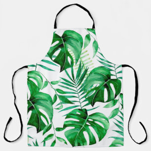 Green tropical leaves pattern apron