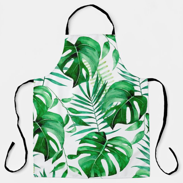 Green tropical leaves pattern apron (Front)