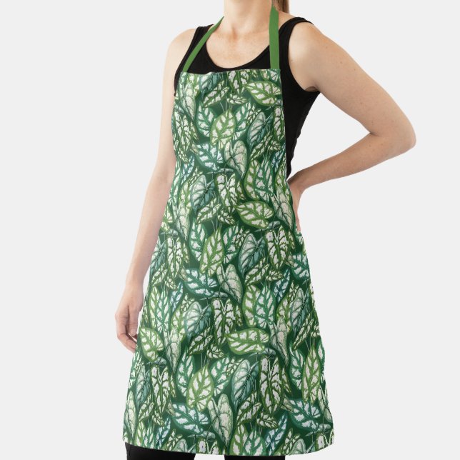 Green Tropical Leaves Pattern Apron (Insitu)