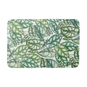 Green Tropical Leaves Pattern Bath Mat
