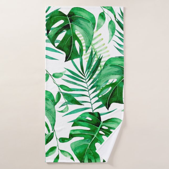 Green tropical leaves pattern bath towel (Bath Towel)