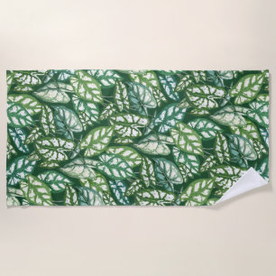 Green Tropical Leaves Pattern Beach Towel