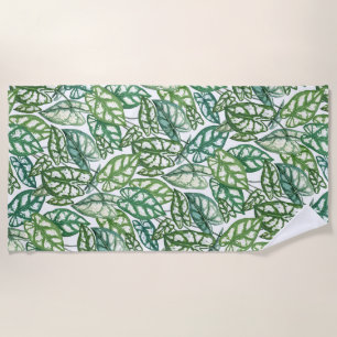 Green Tropical Leaves Pattern Beach Towel