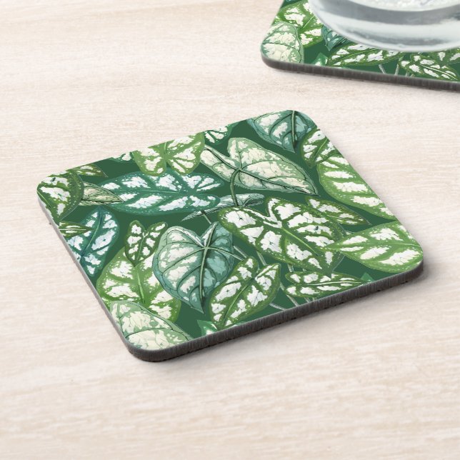 Green Tropical Leaves Pattern Coaster (Left Side)