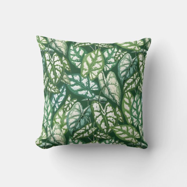 Green Tropical Leaves Pattern Cushion (Front)