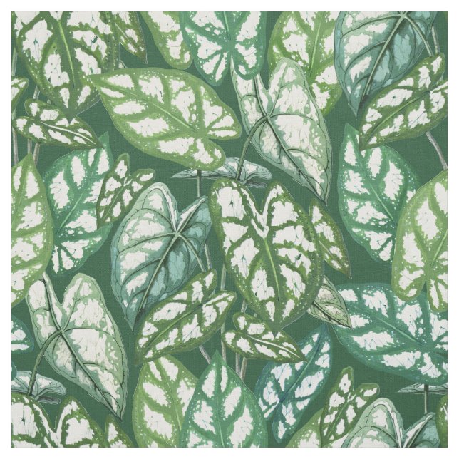 Green Tropical Leaves Pattern  Fabric (Swatch)