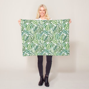Green Tropical Leaves Pattern Fleece Blanket