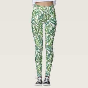 Green Tropical Leaves Pattern Leggings