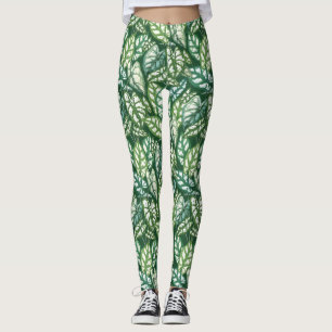 Green Tropical Leaves Pattern Leggings