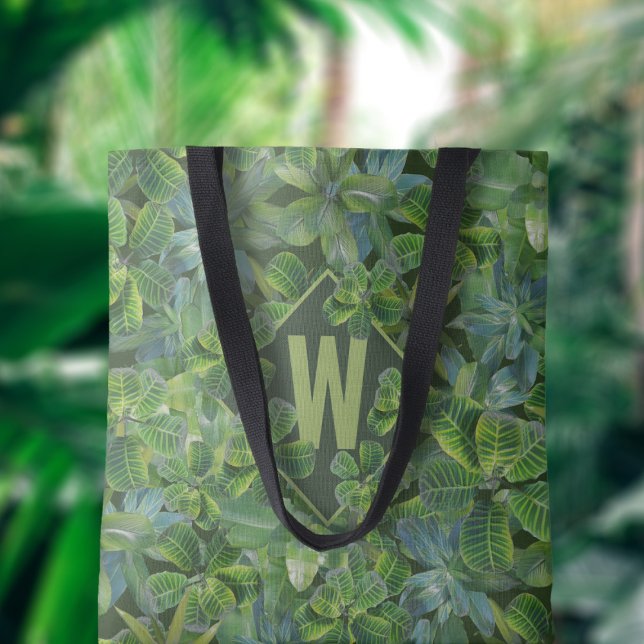 Green Tropical Leaves Pattern Monogrammed Tote Bag (It's got enough greenery to make a sloth jealous, plus a nifty spot for you to add your initial)