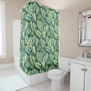 Green Tropical Leaves Pattern Shower Curtain